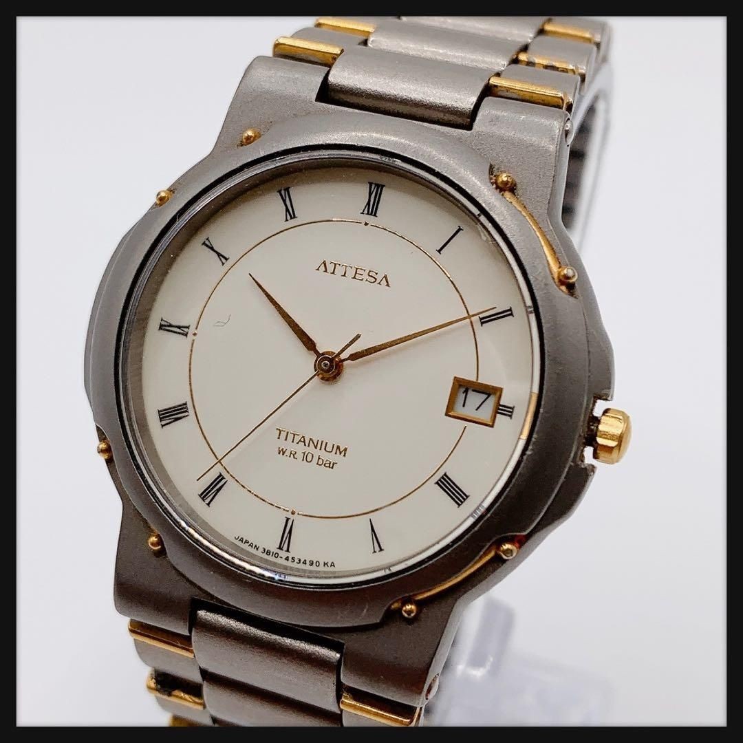 Citizen Attesa 3810-451694Y Date White Dial Titanium Watch Japan