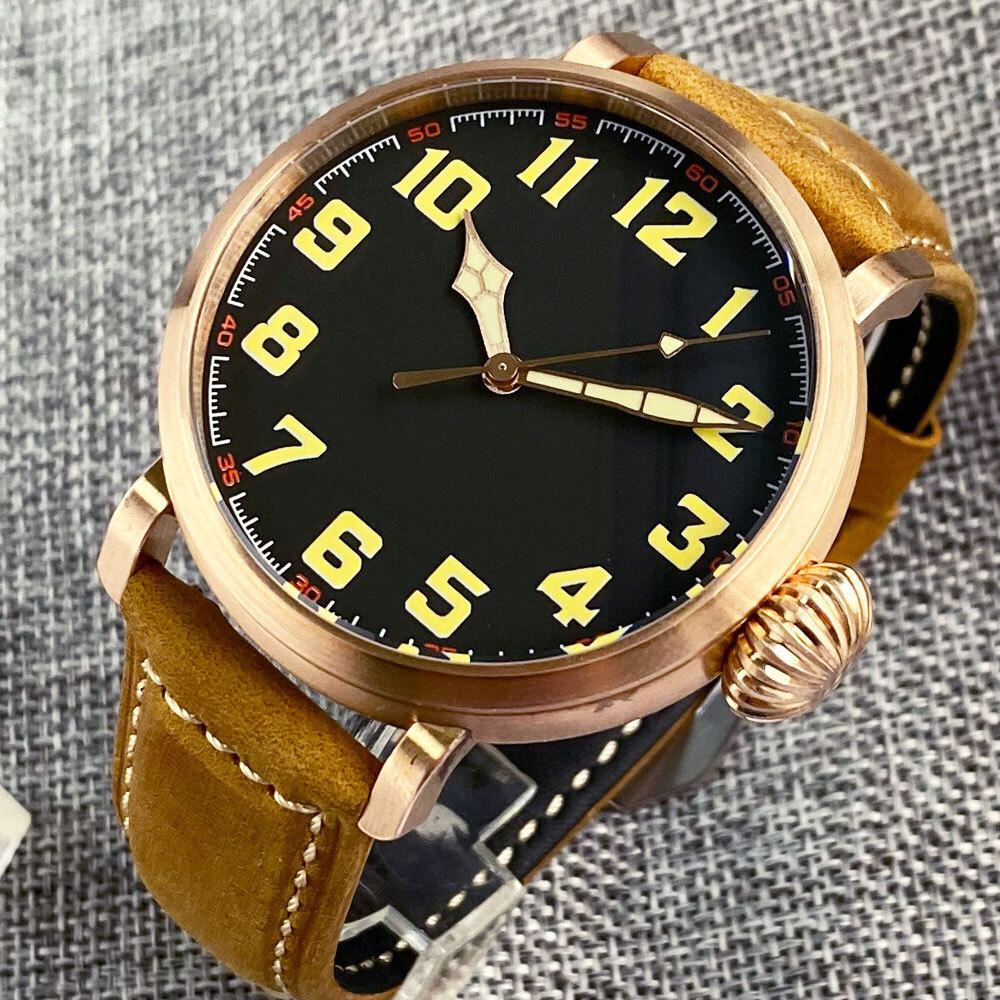 46.5mm Tandorio CUSN8 Solid Bronze Black Dial NH35A PT5000 Automatic Men Watch