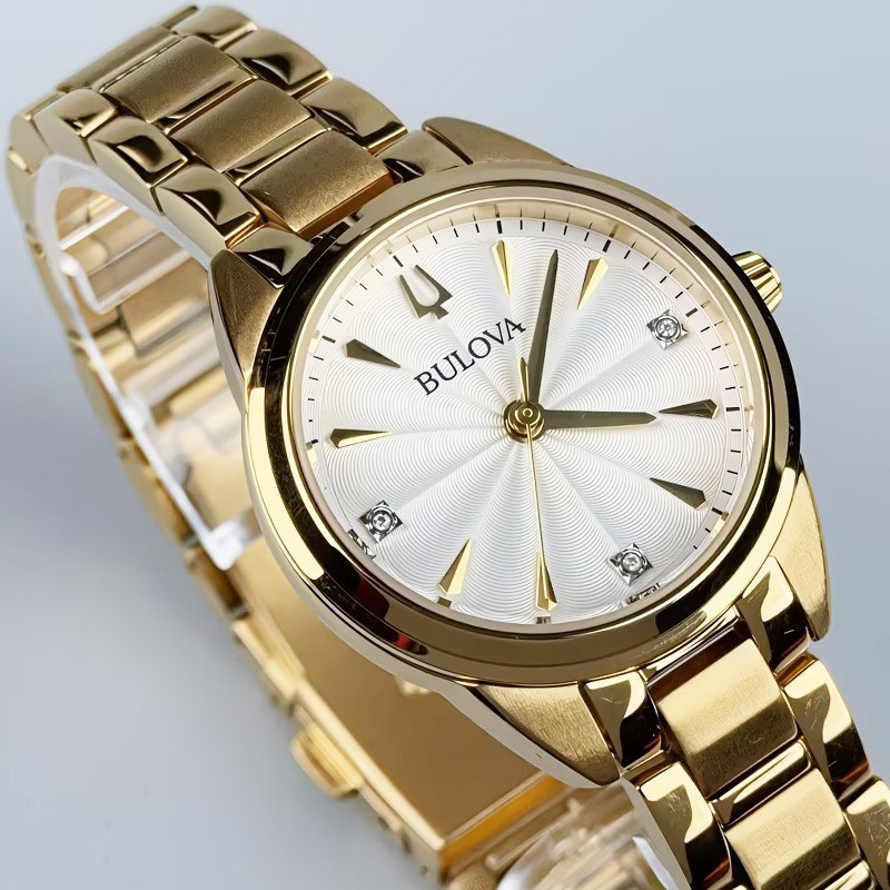 Bulova Sutton 97P150 White Diamond Dial Gold Bracelet Women’s Quartz Watch 28mm