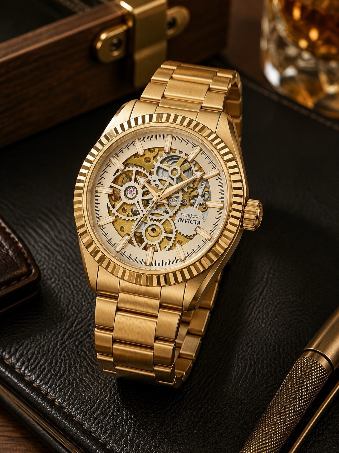 Invicta Objet D Art AUTOMATIC Men’s Watch Gold Tone Skeletonized Dial 43mm 69752