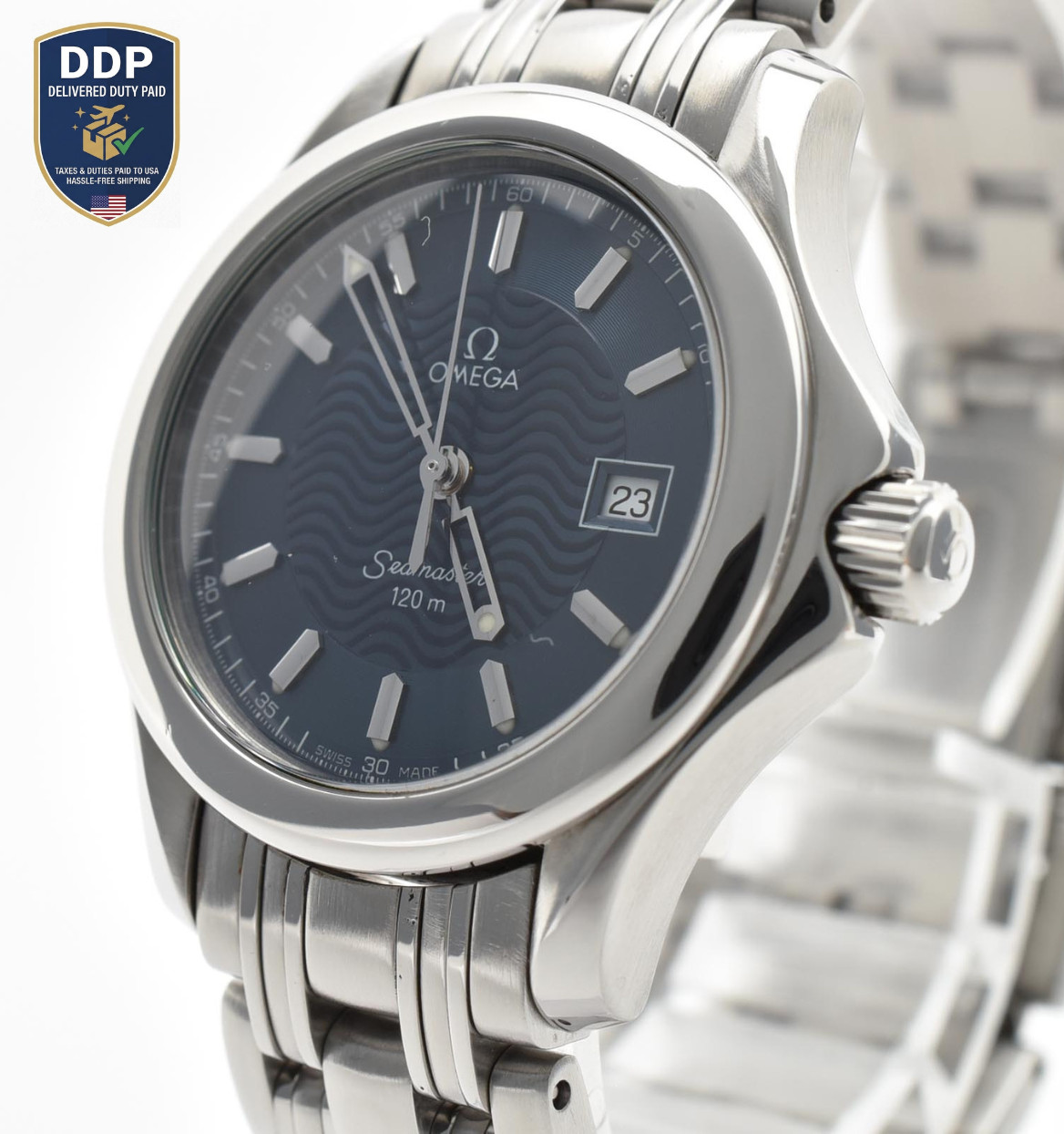 [NEAR MINT] OMEGA Seamaster 120 2571.81 Blue Wave Quartz Ladies Watch 14.5cm