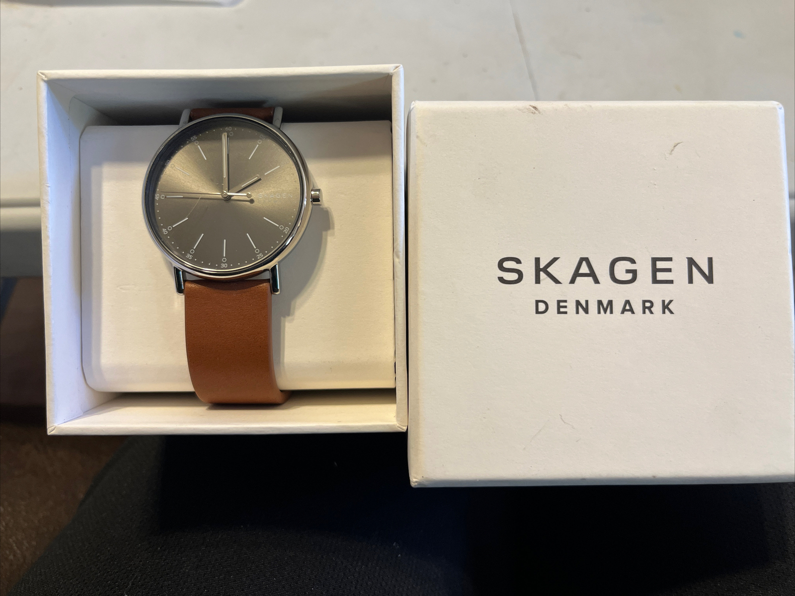 Skagen Denmark Brown Leather Band Silver Watch New