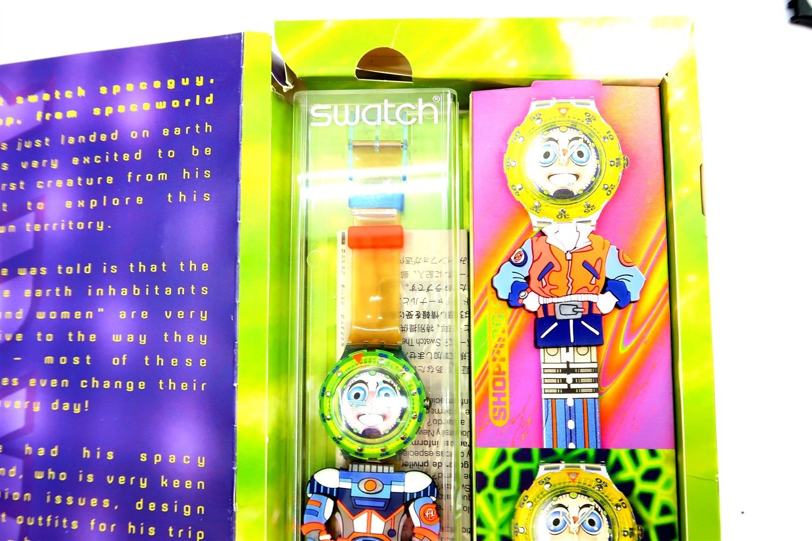 Swatch Watch STRIPP SDN120 Spaceman New 1996 Box Set ~ WORKS HAS DAMAGED BAND