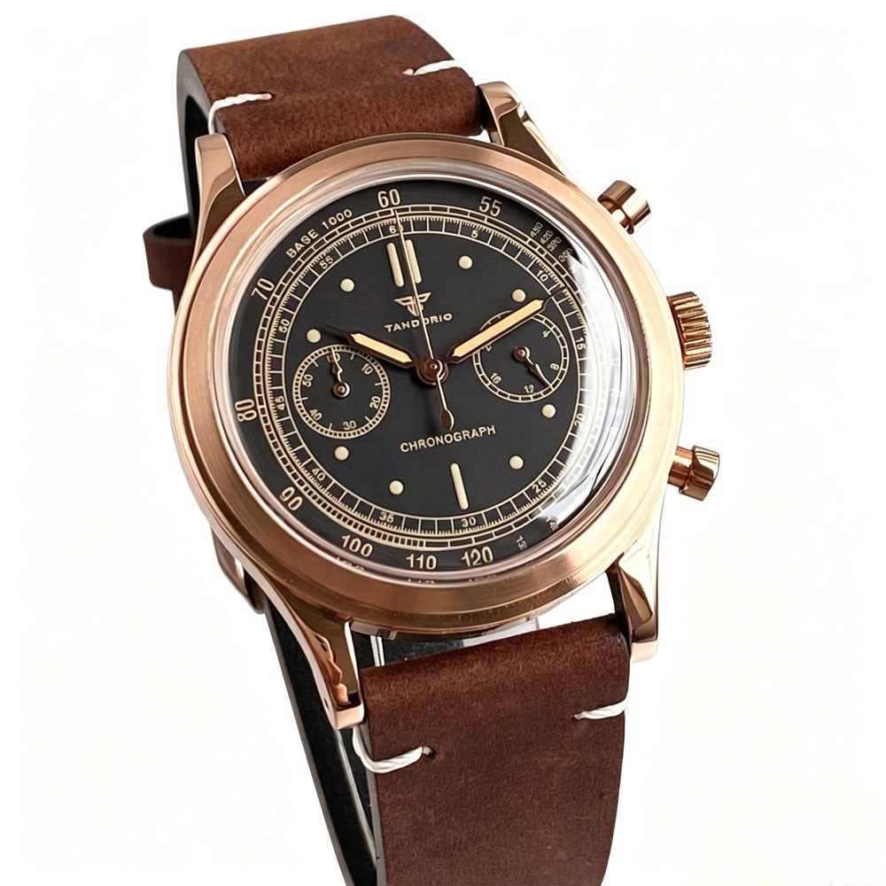 Tandorio 38mm Silver/Rose Gold Quartz Chronograph Vintage Watch For Miyota OS20
