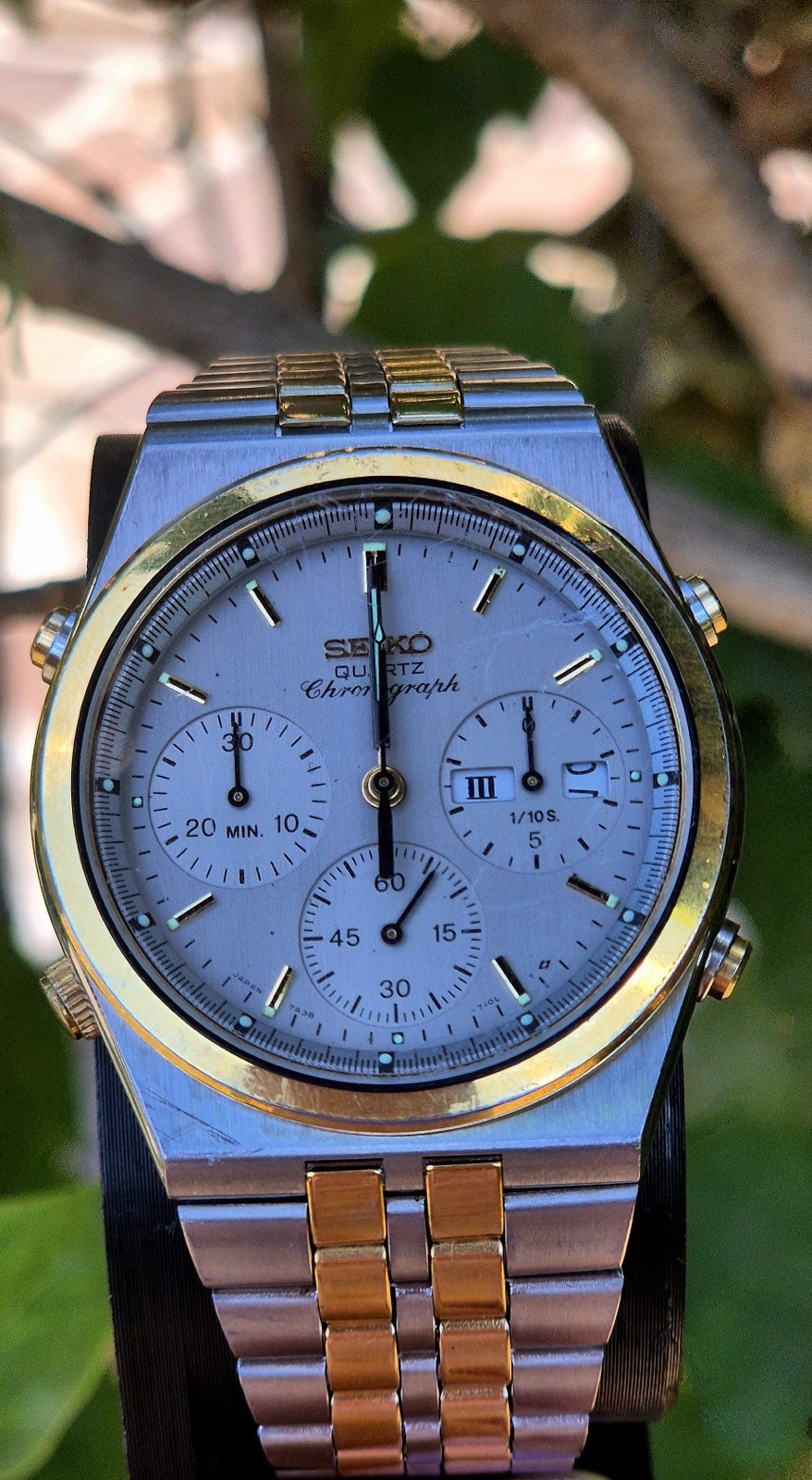 Seiko 7A38-7280 Quartz Chronograph Panda 37mm Steel Japan Vintage Mens