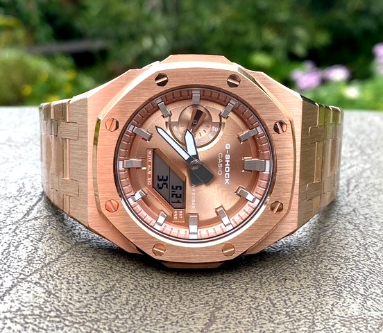 New Casio G-Shock GA2100 added Stainless Steel All Rose Gold Color MOD