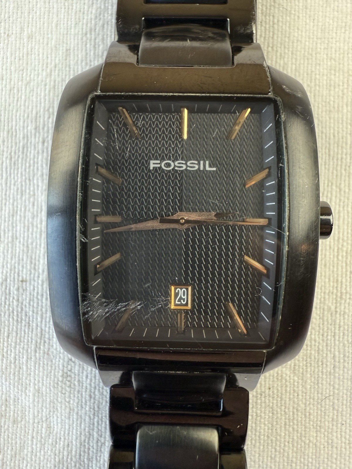 FOSSIL ARKITEKT Watch Men FS-4120 Black Tank Date Stainless NEW BATTERY