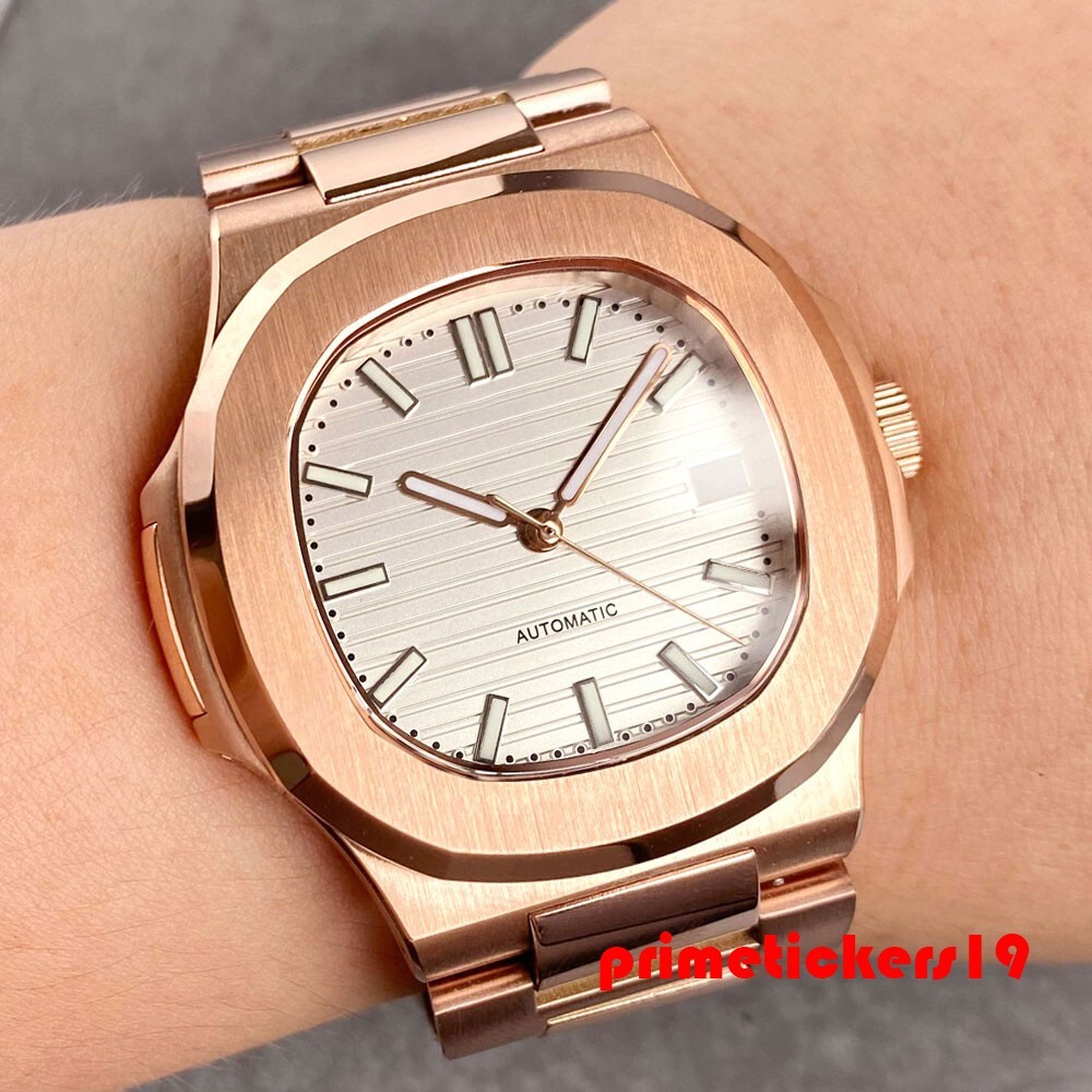 Tandorio Automatic NH35 Sapphire 40mm Rose Gold Square Watch for Men Date Lume
