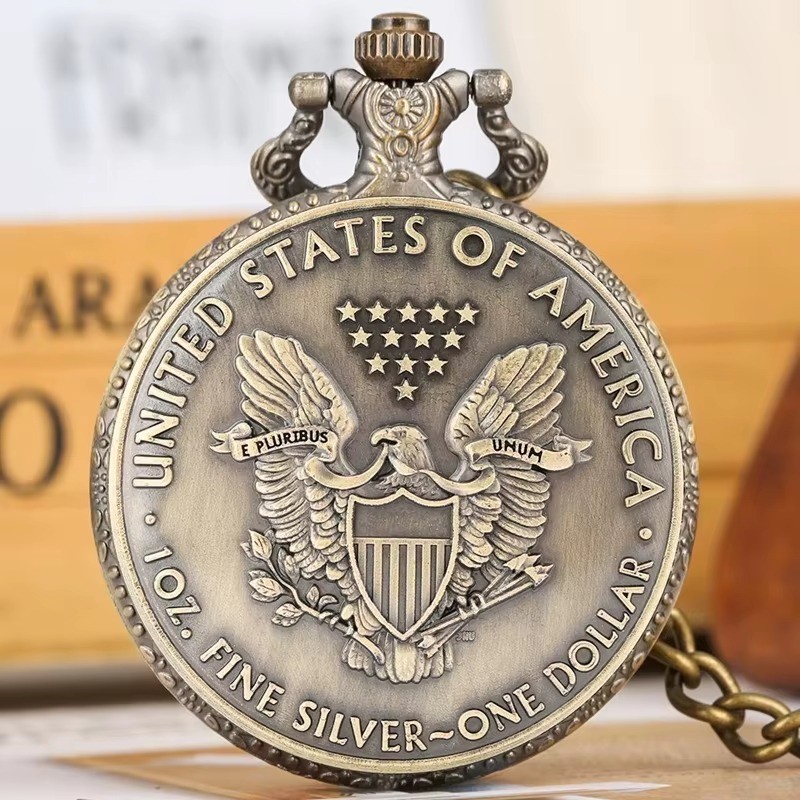 Lady Liberty Pocket Watch – Double Sided Face – US Eagle Design