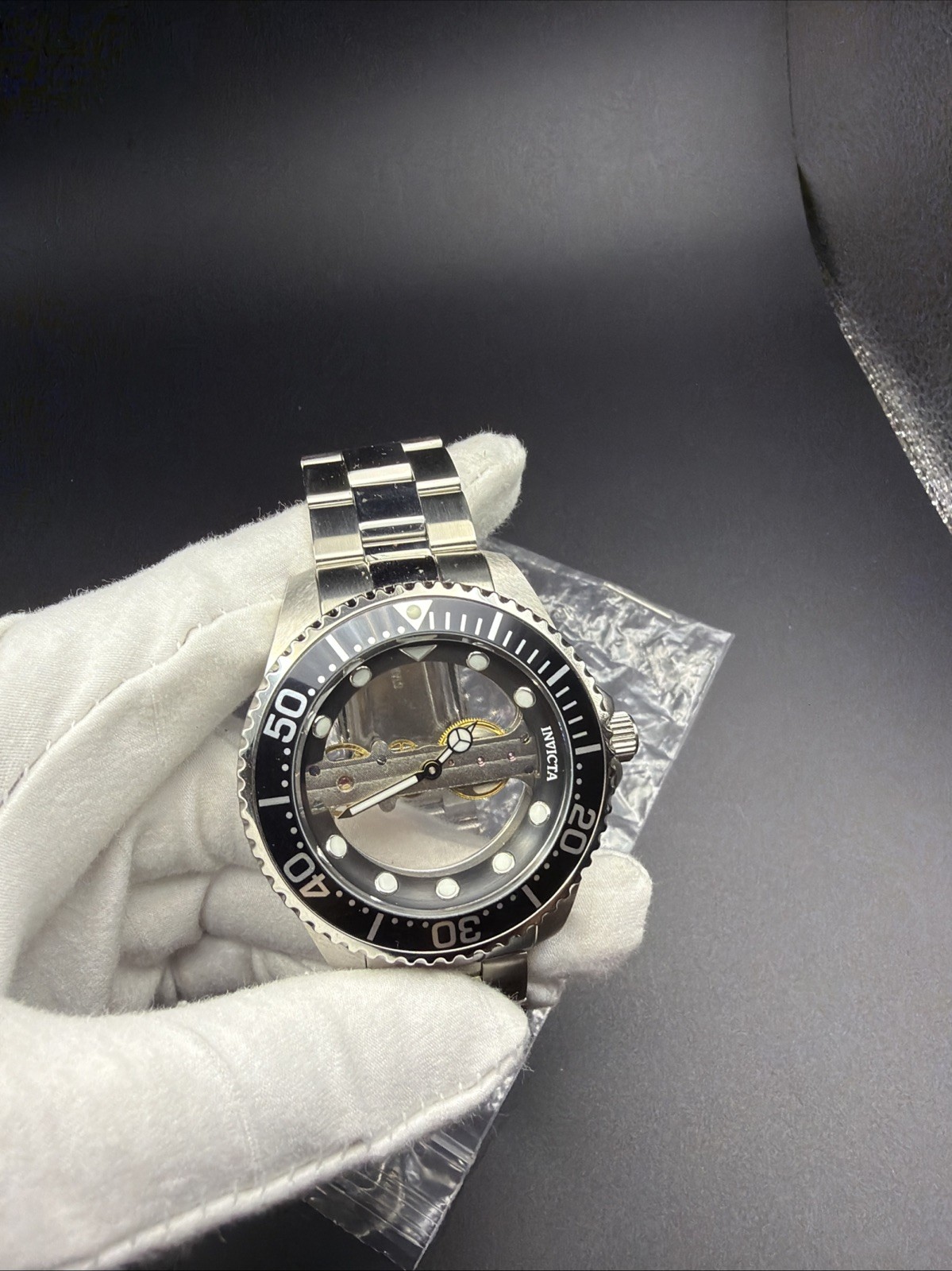 Invicta Pro Diver 24692 Ghost Bridge Skeleton Mechanical Stainless Black Watch
