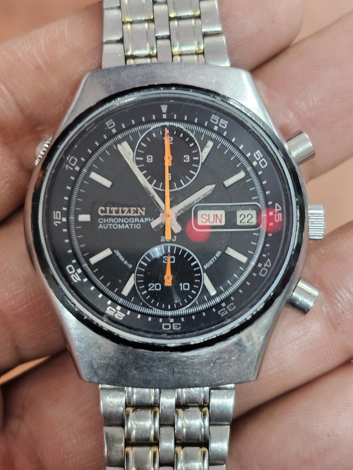 Vintage Citizen Flyback 67-9119 Chronograph Automatic 23J Black Dial Men’s Watch