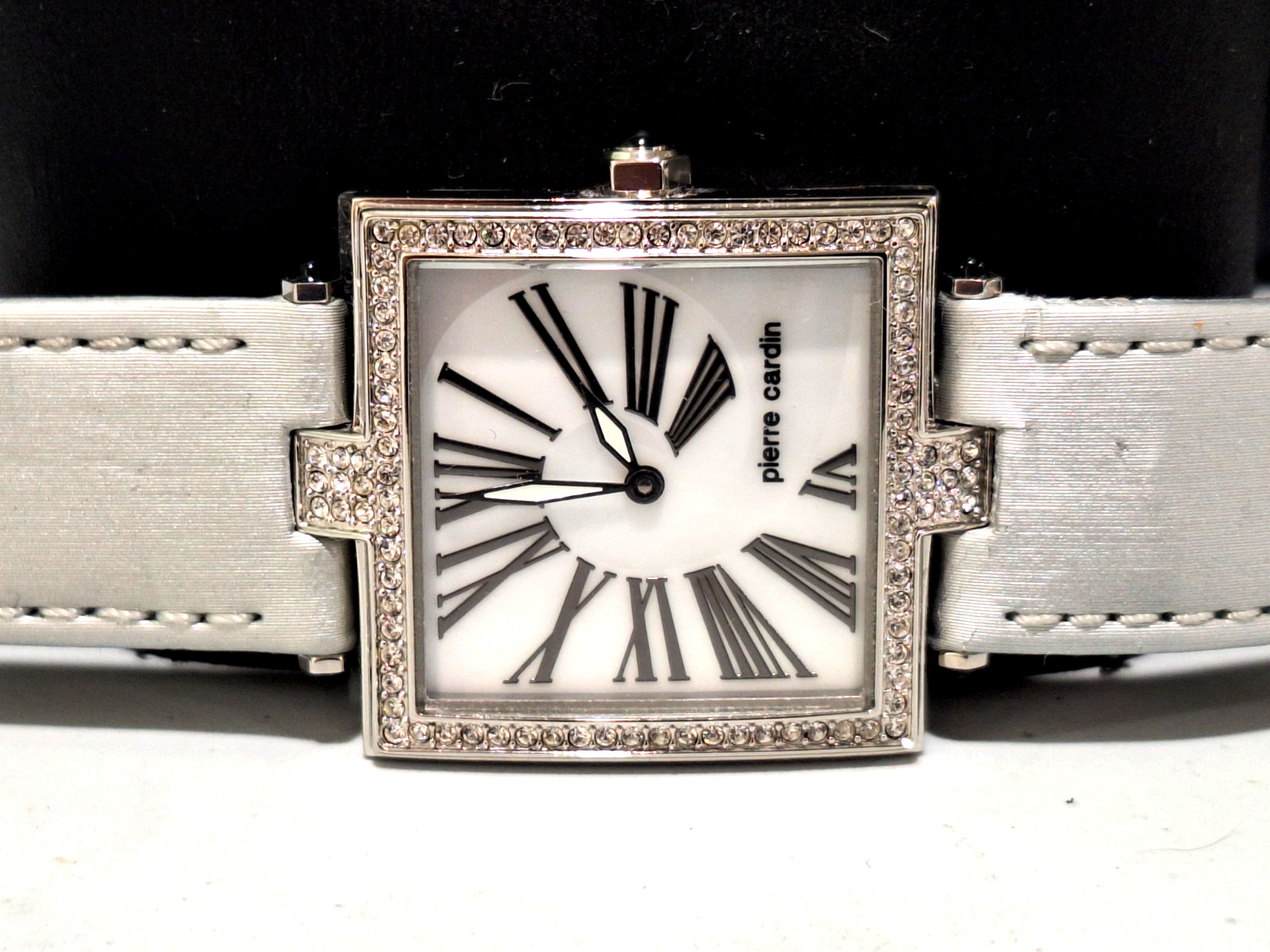 Pierre Cardin 28mm Tank Square Silver color Arabic# CrystalBezel Quartz NEW