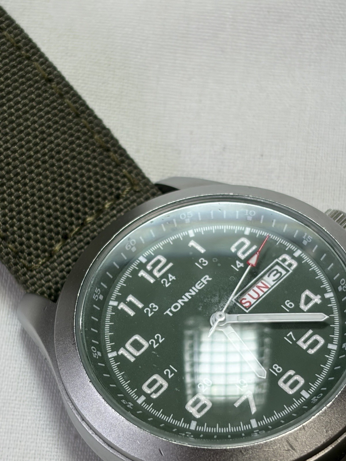 Tonnier FS-619 Quartz Field Watch Day Date 24hr Dial Japan Movt Nylon Strap