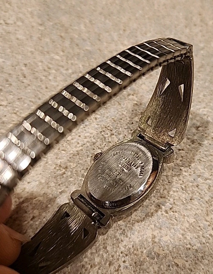 Vintage Silver Stretch Watch Green Yellow Cats Eye Moonstone Quartz LA EXPRESS