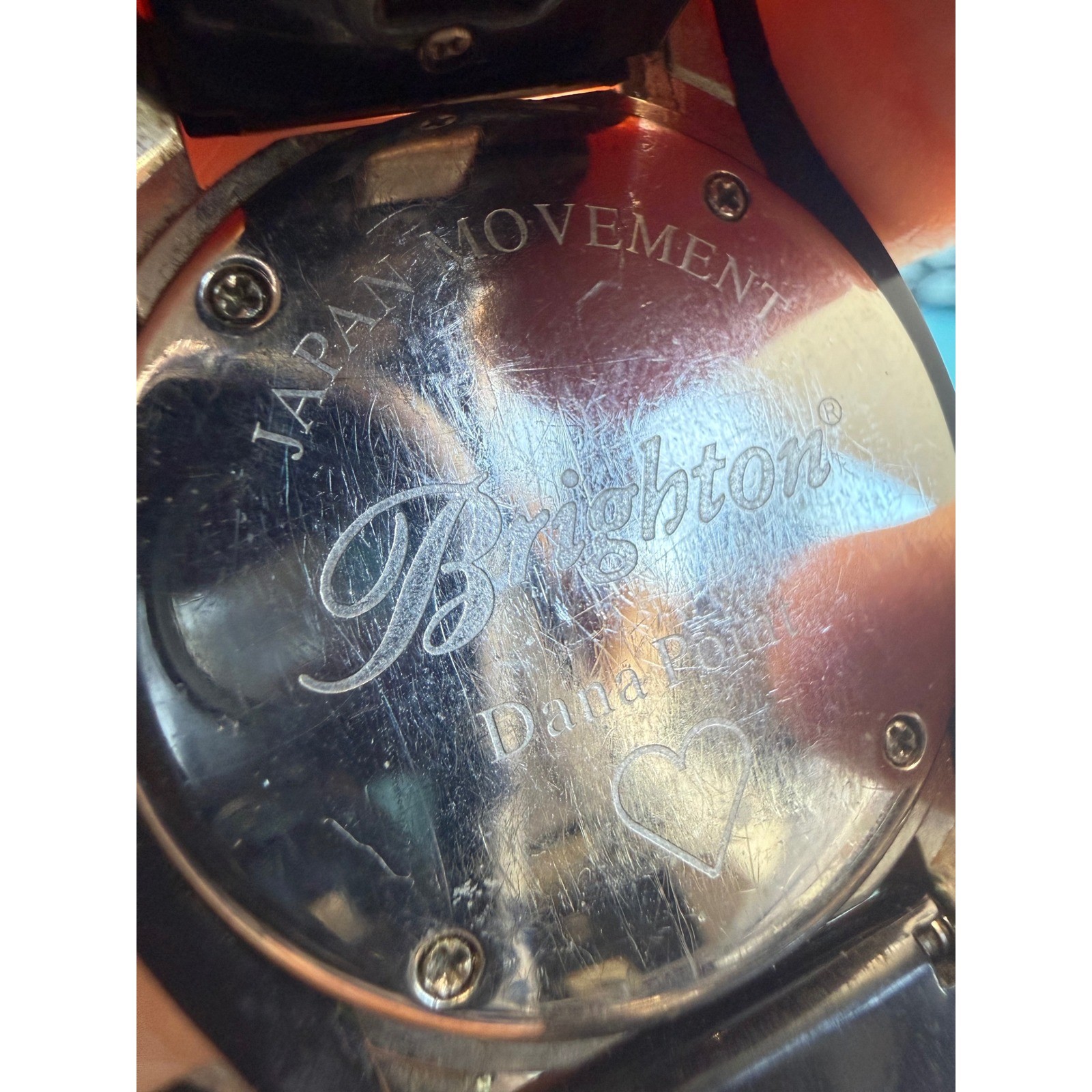 Brighton Dana Point Black Link Watch Crystal Bezel Heart Detail Japan Movement