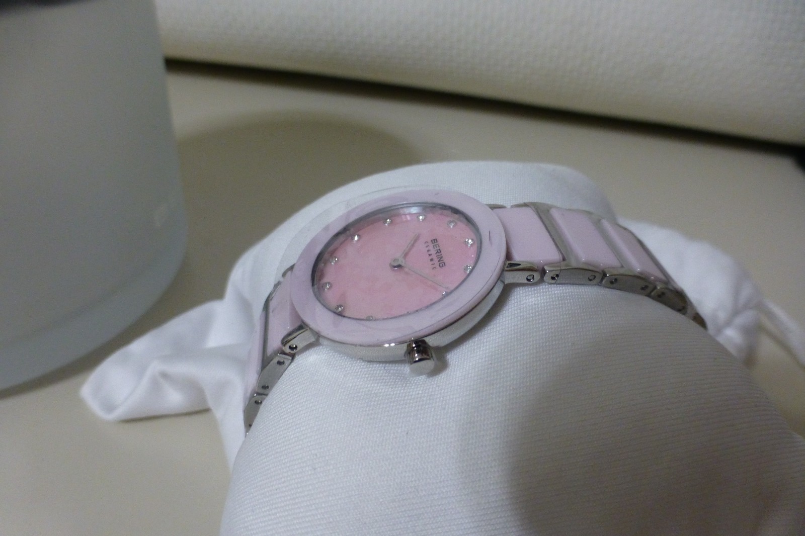 Bering Ceramic Silver Steel and Pink Ceramic Links Women’s Watch. 11422-999