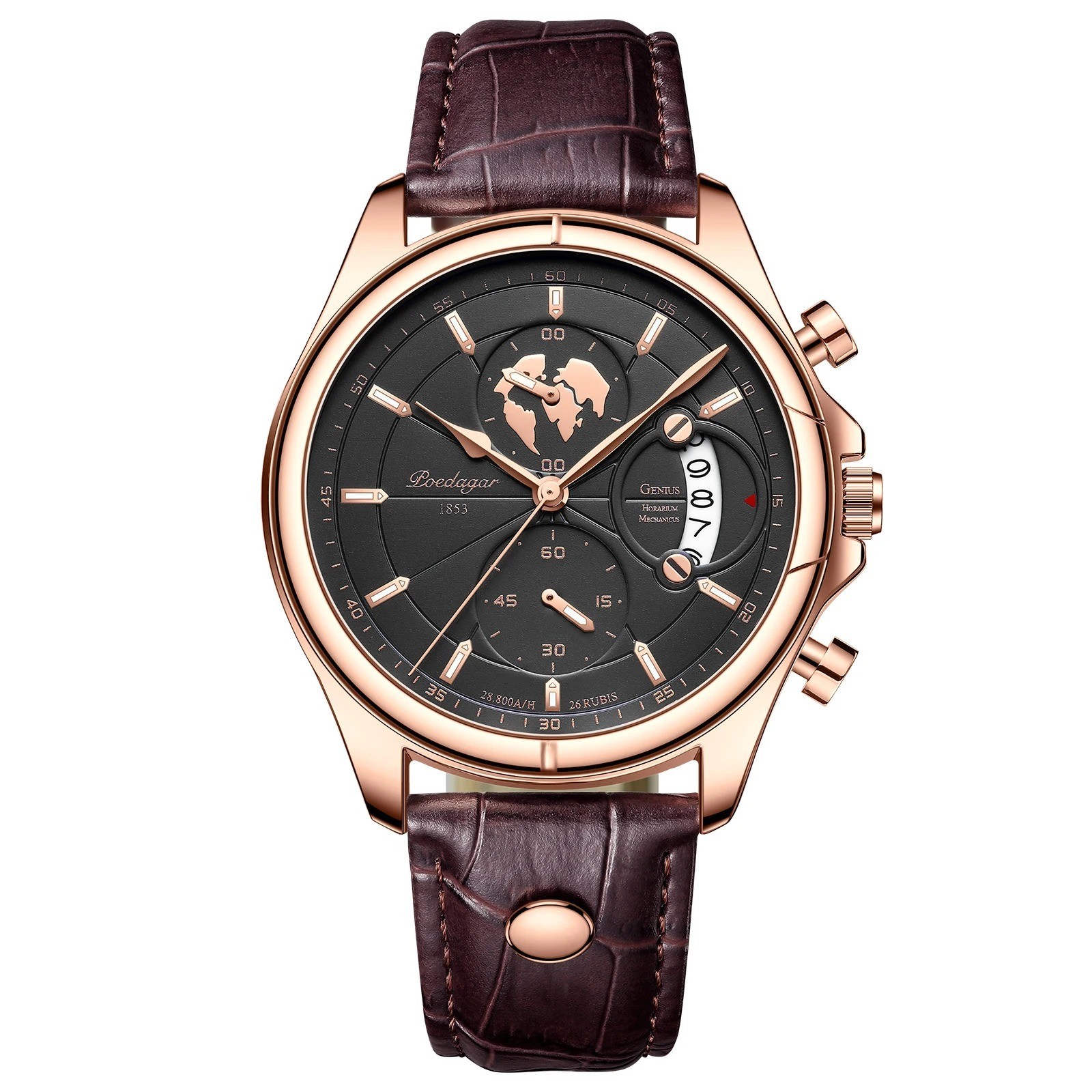 POEDAGAR Luxury Man Wristwatch Chronograph Date Waterproof Leather Men Watch Cas