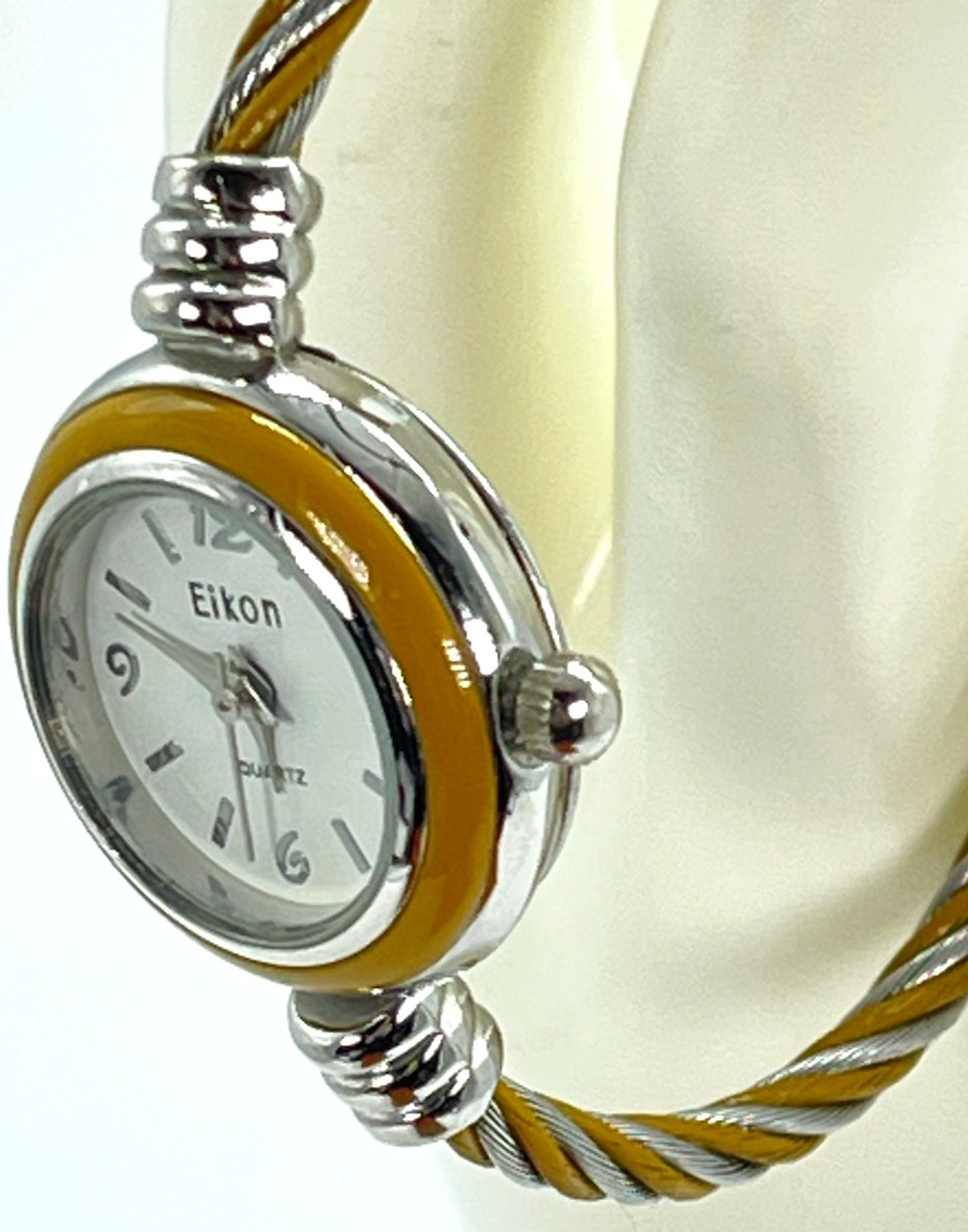 Watch Eikon Quartz White Face, Silver Numbers, 7′ Gold/Steel Twist Bracelet