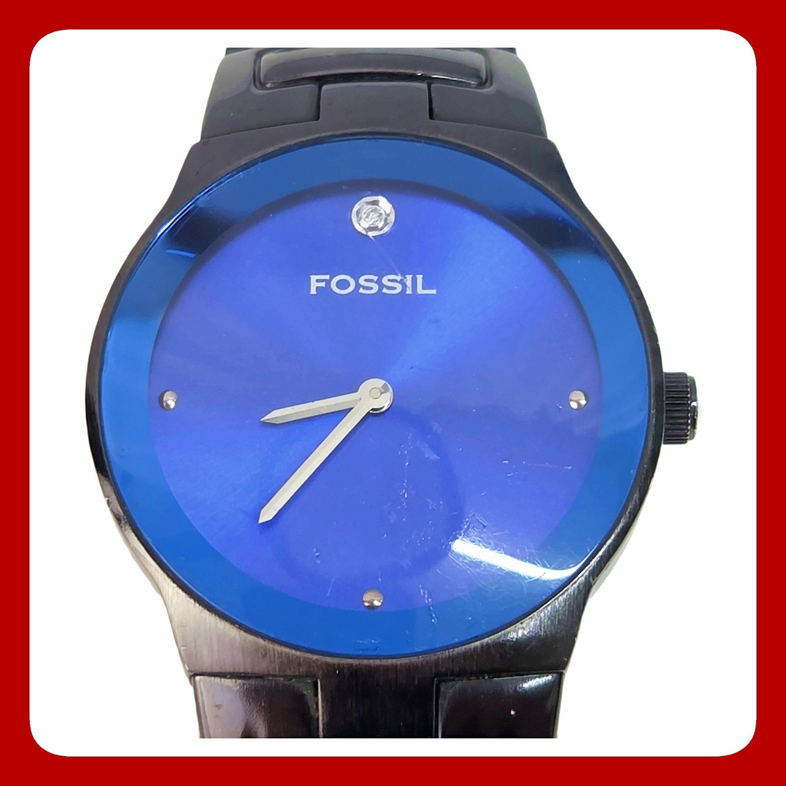Fossil Arkitekt FS-4281 Black Steel Watch Blue Dial Diamond Accent Mens 4281