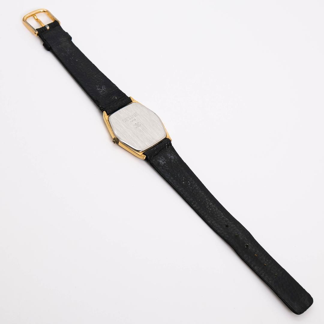 Rare working CELINE Watch Gold Square Black with outer box 3804