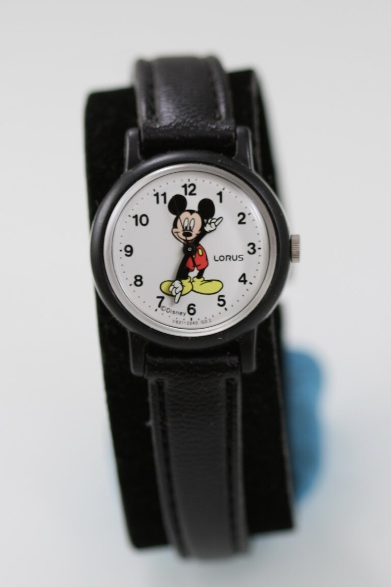 Lorus Watch Women Youth MICKEY MOUSE Black Plastic Battery Water Resist Quartz