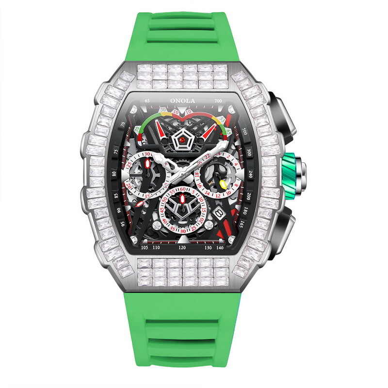 ONOLA Tonneau Hollow Pavé CZ Multifunction Week/Month Automatic Mechanical Watch