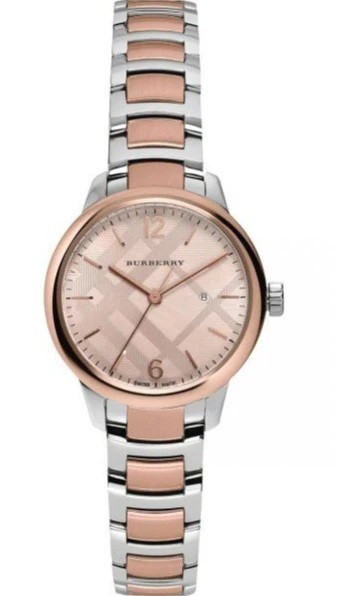 Burberry BU10117 Classic Two-Tone Stainless Steel Ladies Watch 32mm Rose Dial