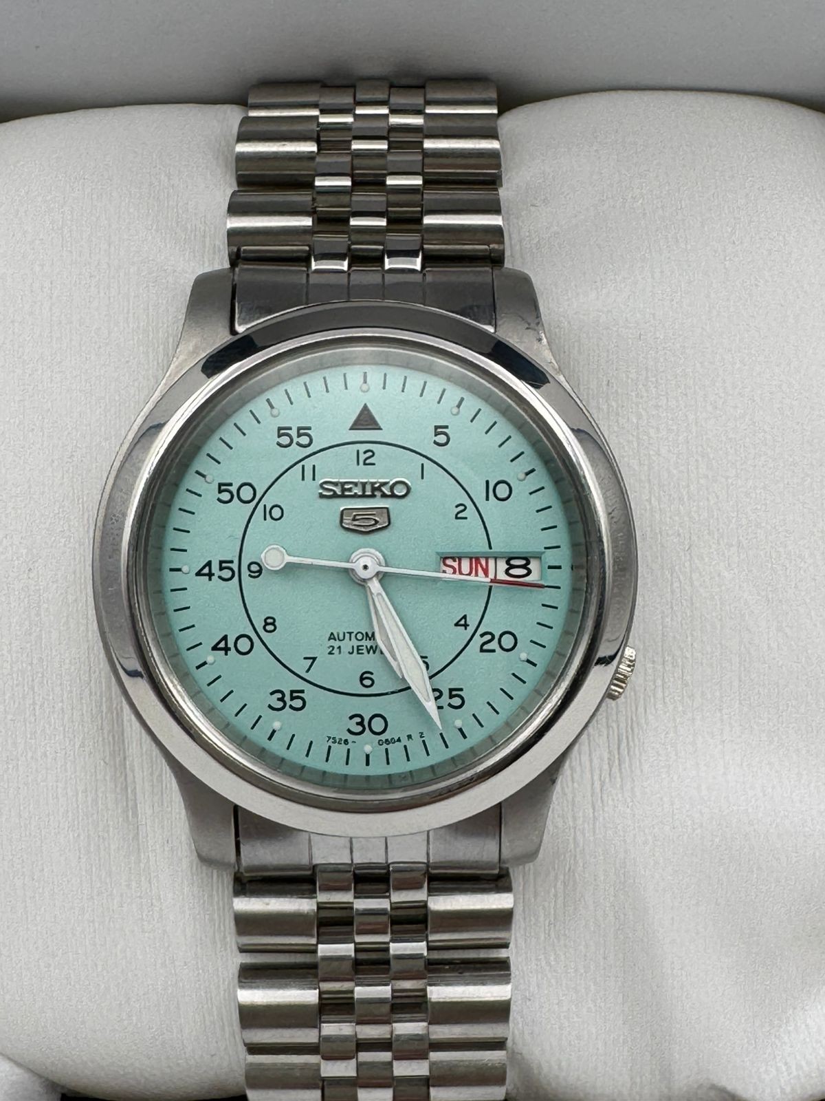 Vintage Seiko 5 Automatic Ice Blue Milatary Dial Wrist Watch For Mens Japan 7S26