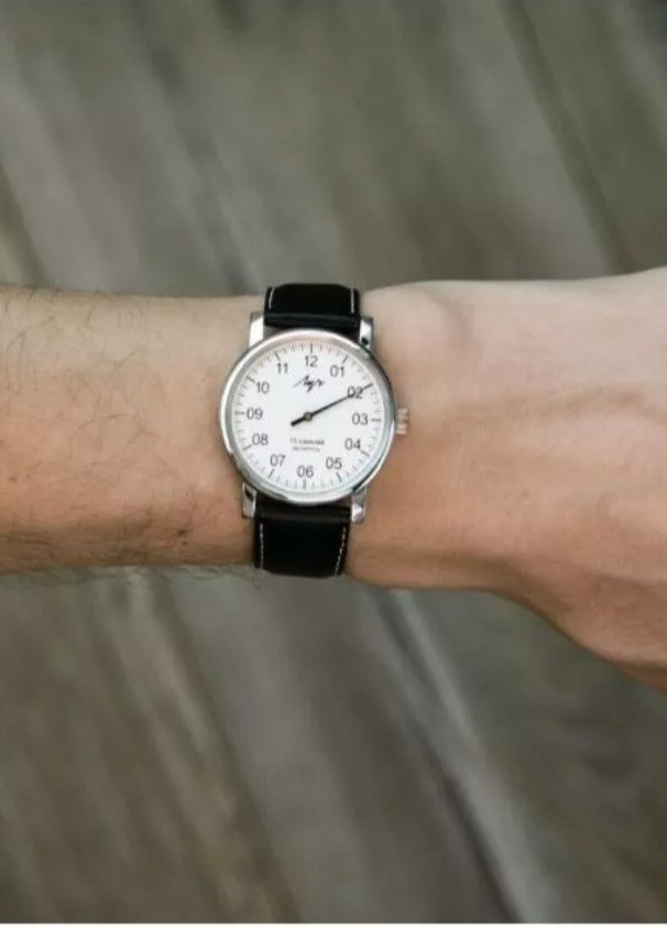 Luch Single Hand Mechanical Mens Watch 36mm White Dial Stainless Steel Leather