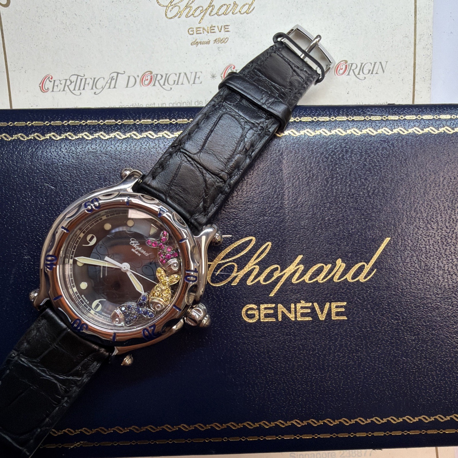 Chopard Happy Sport Fish Blue Dial 38mm Watch – 28/8347/8-402 Box And Papers