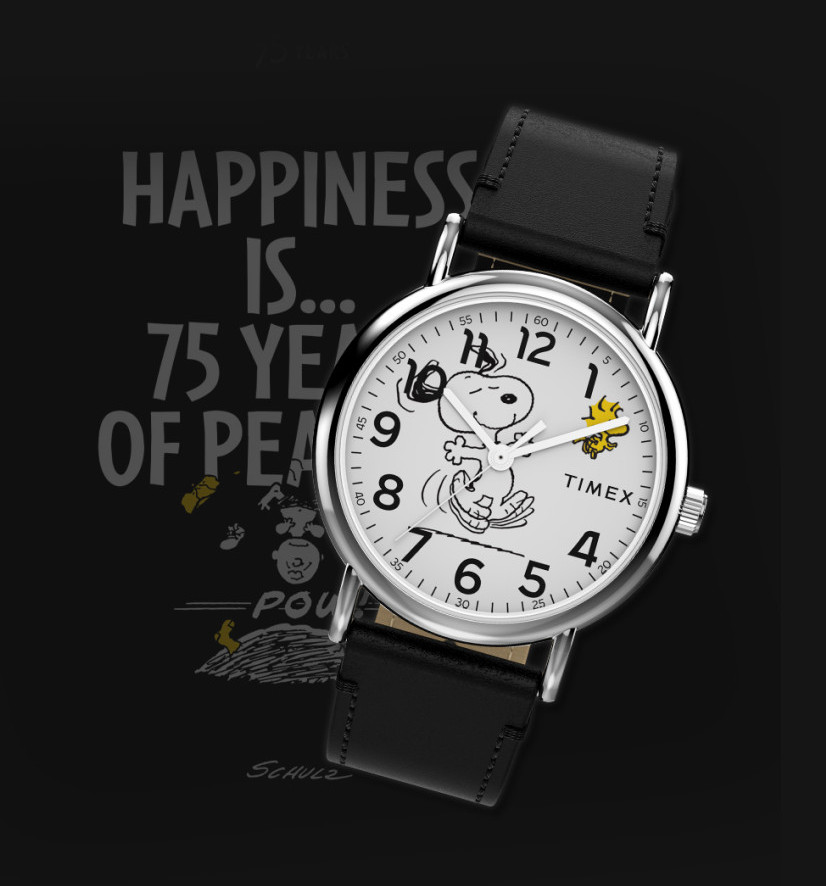 Timex x Peanuts Weekender Snoopy Dancing Black Leather Watch 38mm TW2Y31000