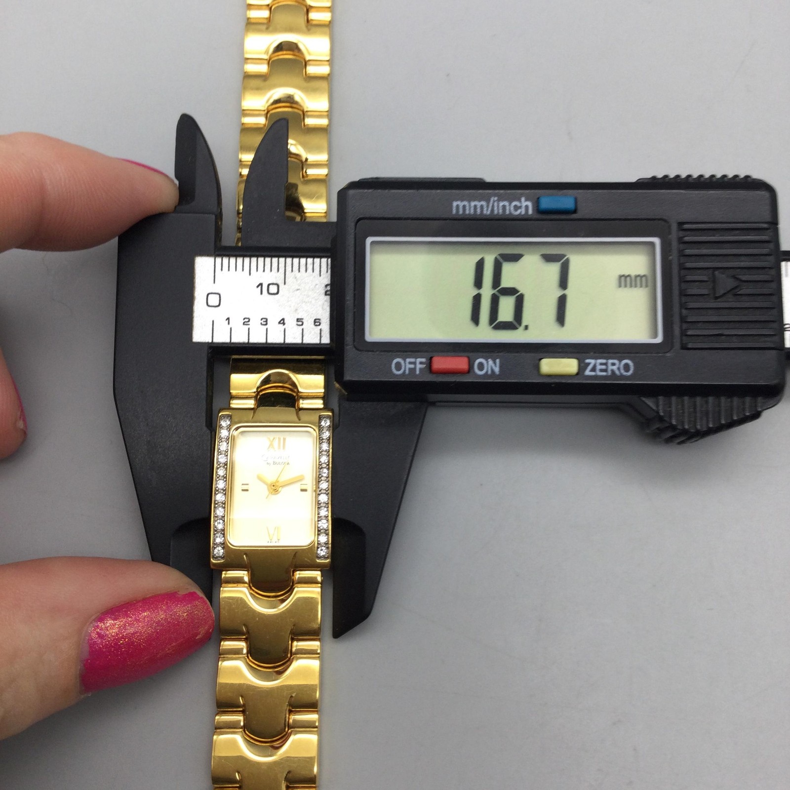 Caravelle By Bulova Womens Watch 17mm Gold Tone Tank Diamond New Battery 6″