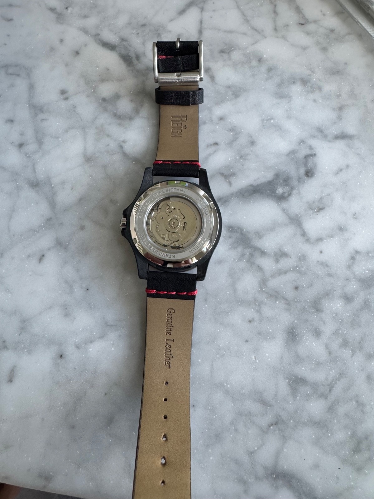 Reign Automatic Men’s Watch Black Case and Silver Dial with Red and Green Accent