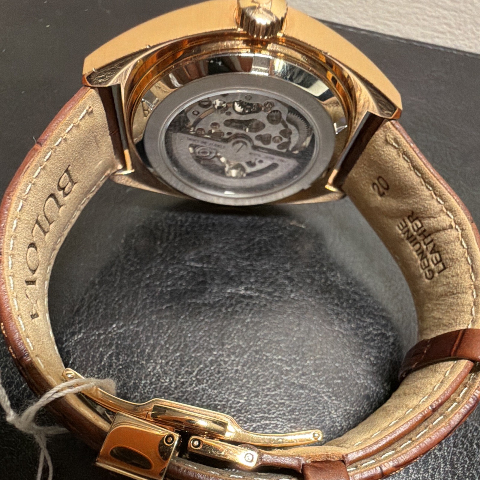 Bulova 97A175 Automatic Skeleton Dial Gold Tone Case 41mm Brown Leather 30m