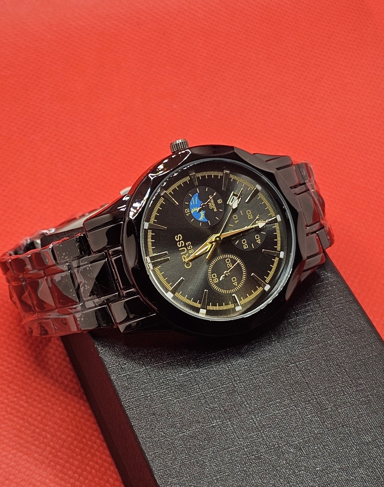 ORUSS 1853 Men’s Black Chronograph Style Watch 42mm Date Display Bracelet