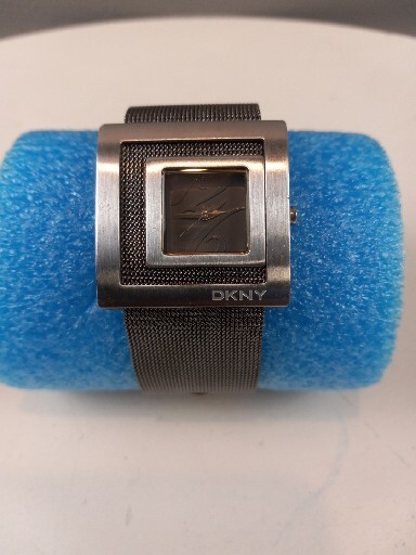 DKNY Double Square Watch Stainless Steel Silver Mesh Band Bracelet New Battery