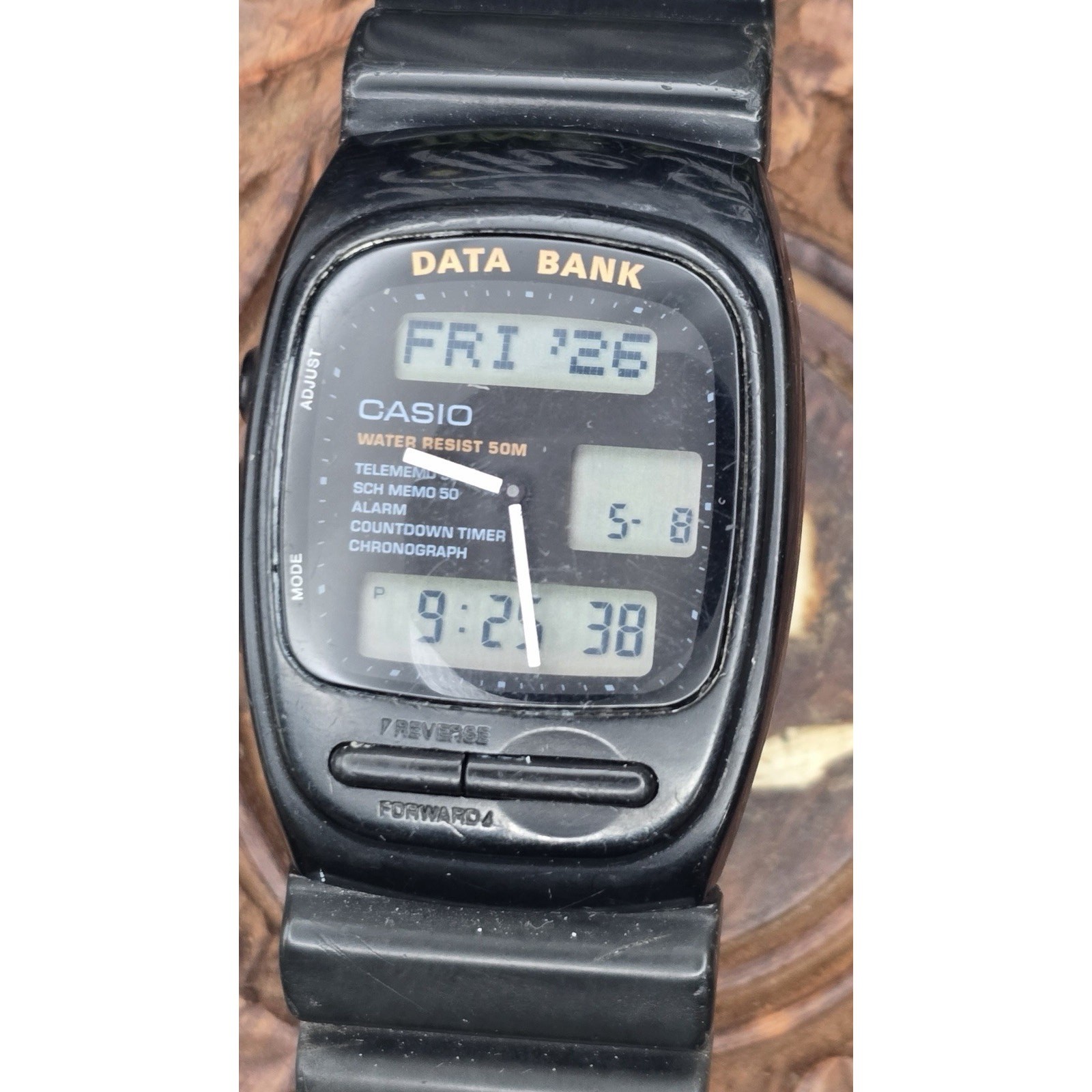 Casio Data Bank Digital Watch Black Resin Band Alarm Chronograph Telememo 50 50M
