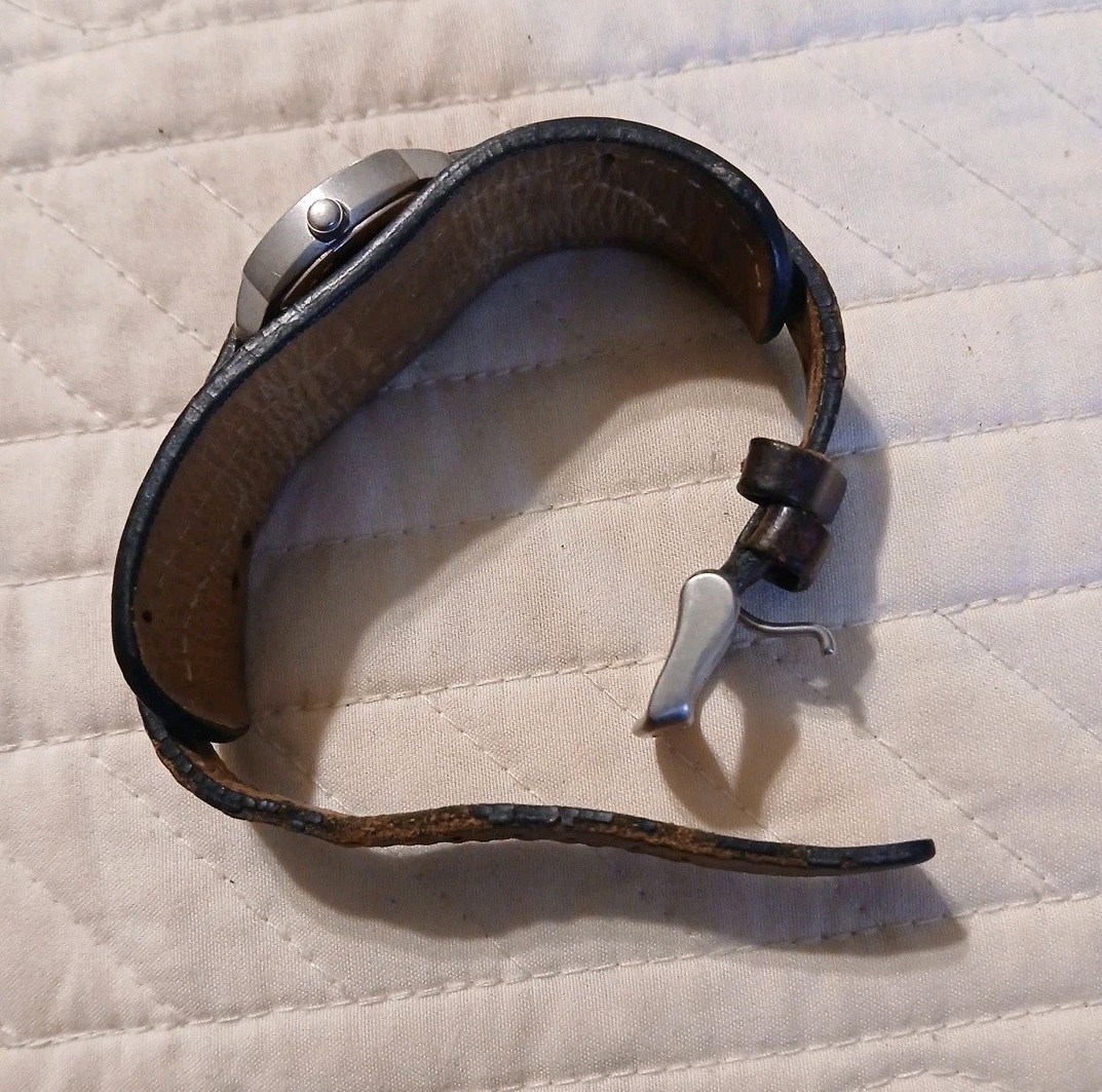 Fossil Blue Dial Square Case Brown Leather Wrap Watch Date