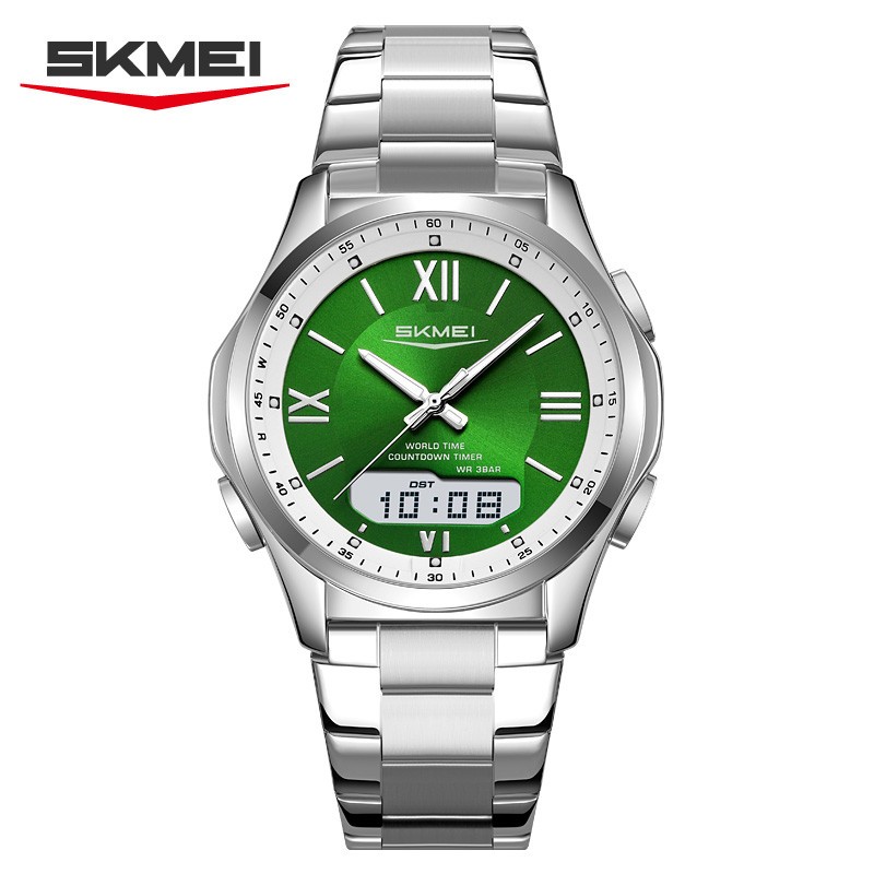 SKMEI Men Quartz Watch Roman Numeral Digital Wristwatch Male Steel LED Watches