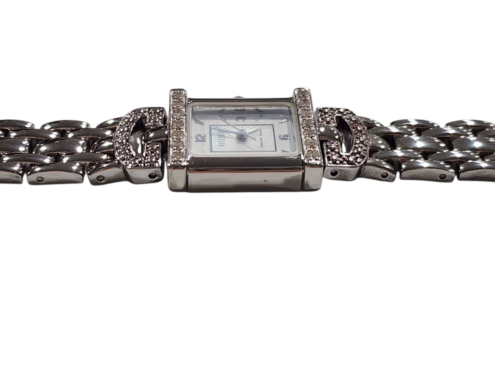 Ecclissi .925 Sterling Silver & Diamond Bezel Womens Watch 32375 – 7.25″ L As Is