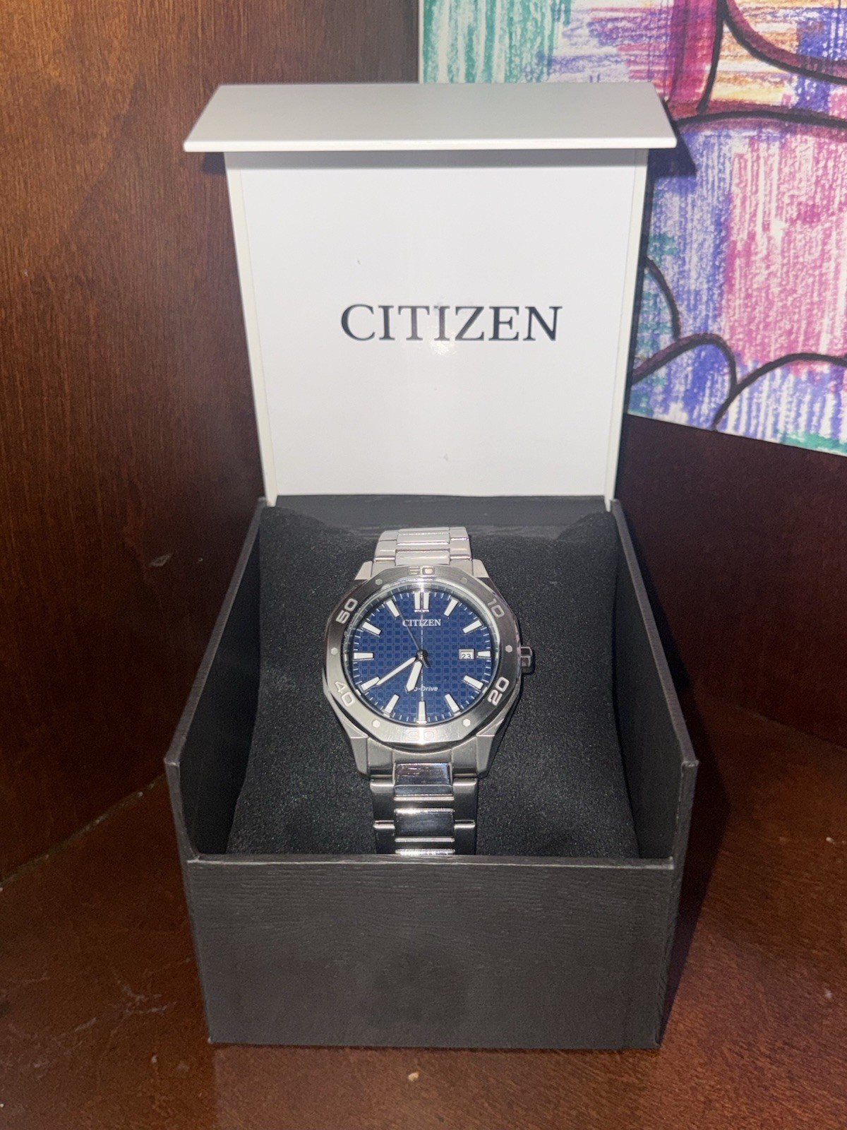 Citizen Eco-Drive Men’s Blue Dial SS 43mm 100m Date Watch w/ Box Papers
