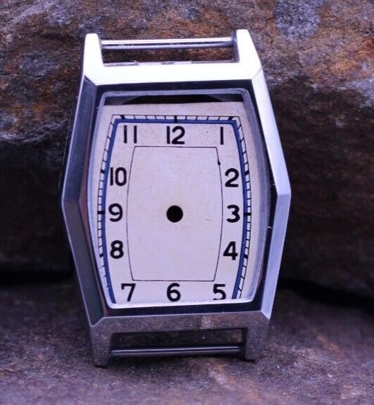 SWISS ART DECO WRIST WATCH STAINLESS STEEL CASE & DIAL 25.6×37.5mm NOS (EG)