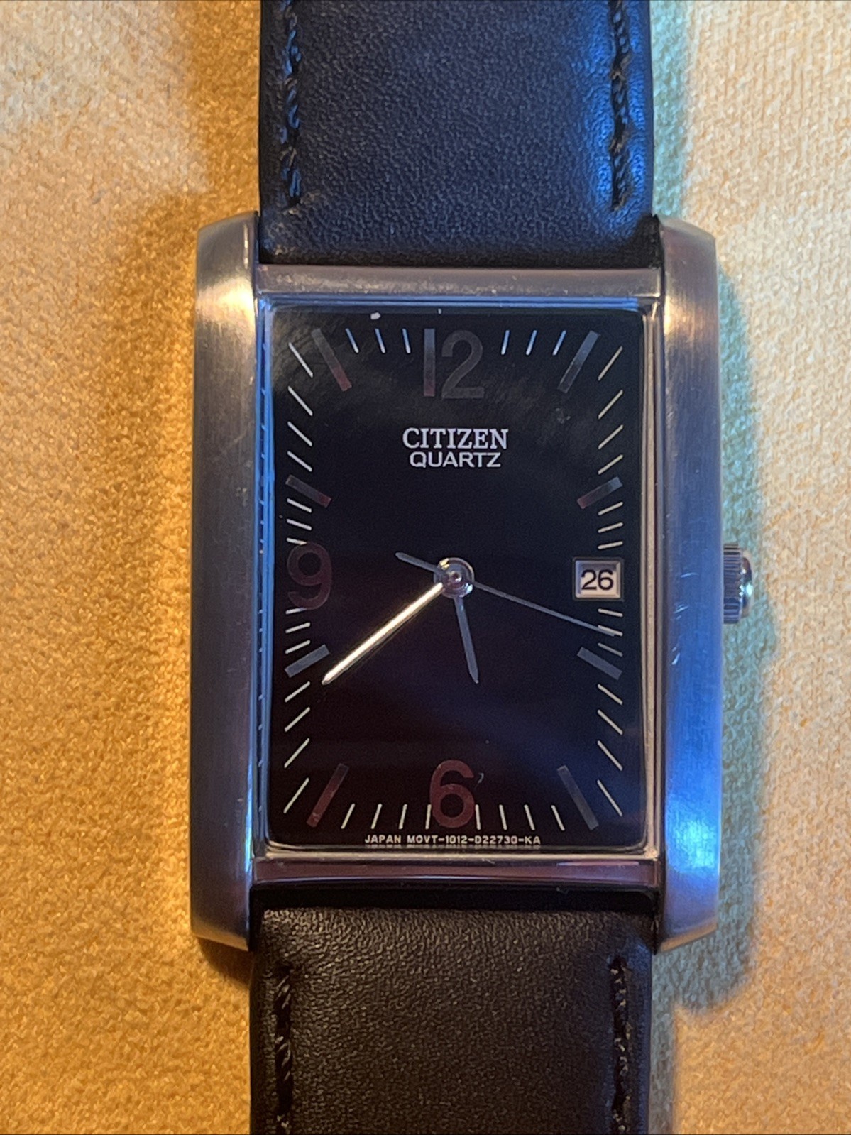 Citizen Quartz Mens 27mm Black Dial Dress Tank Watch 1012 Great Condition