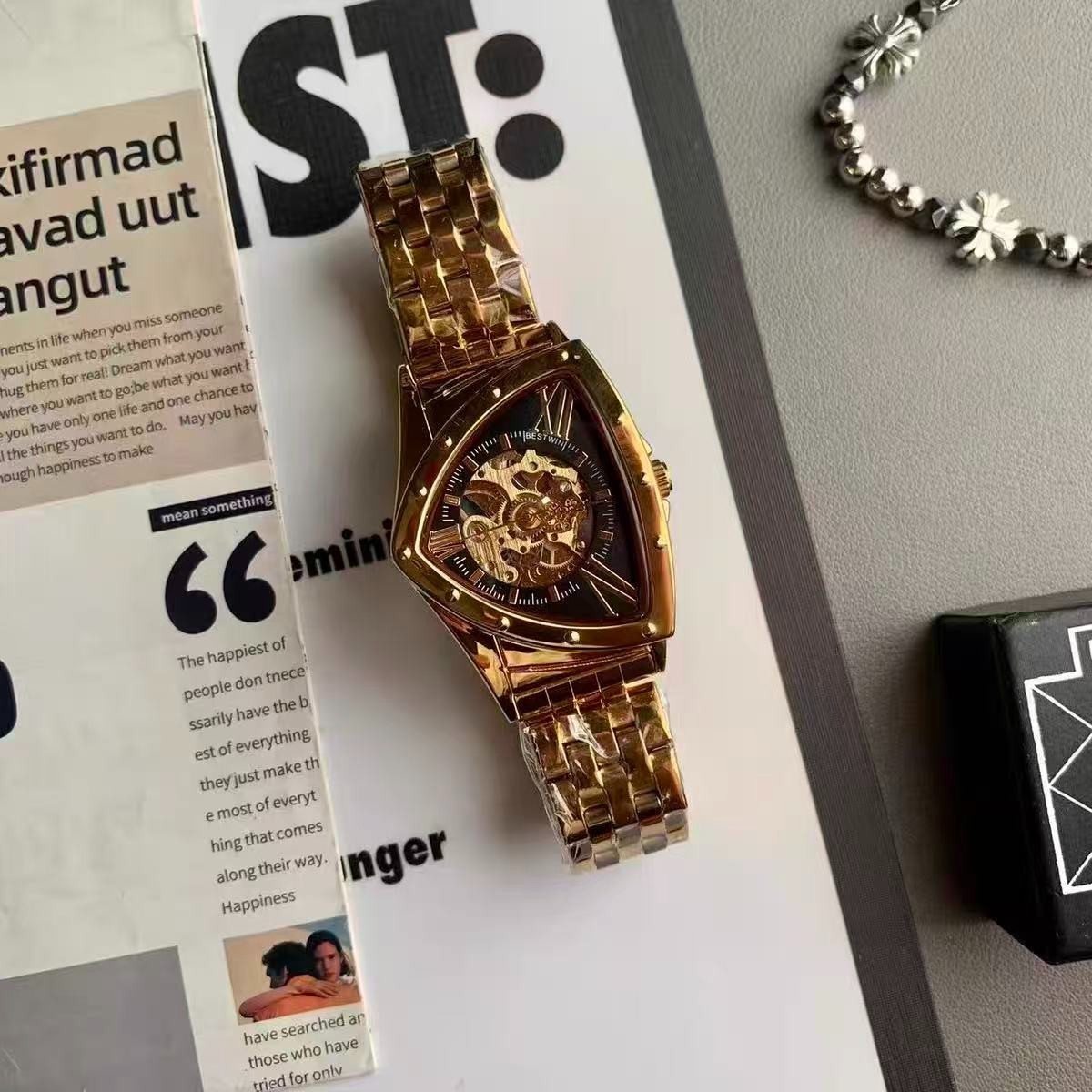 Triangular Skeleton Automatic Mechanical Watch, Wormhole Concept High-End Design
