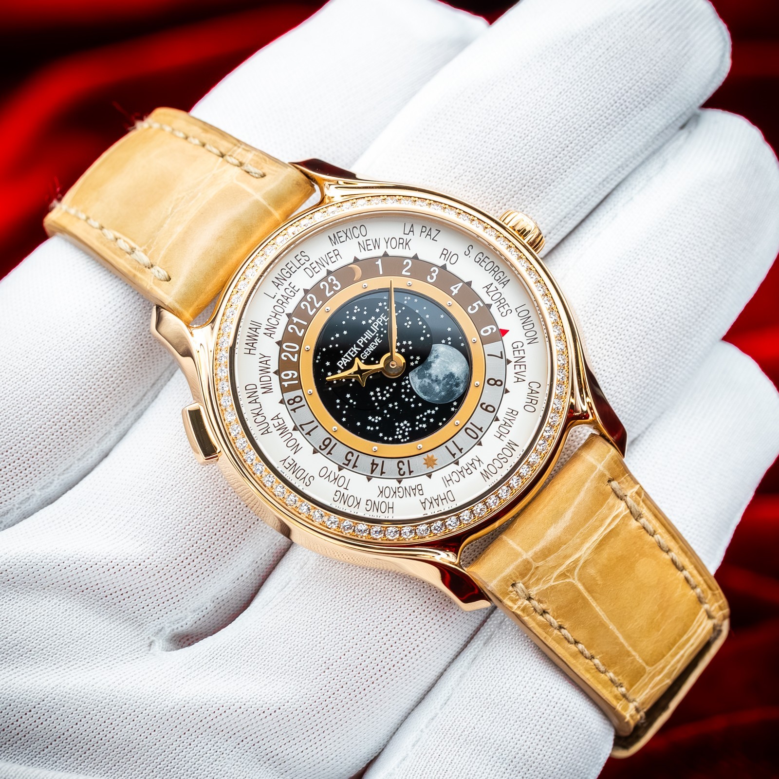 Patek Philippe World Time 175th Anniversary 7175R-001 Rose Gold Diamond Bezel