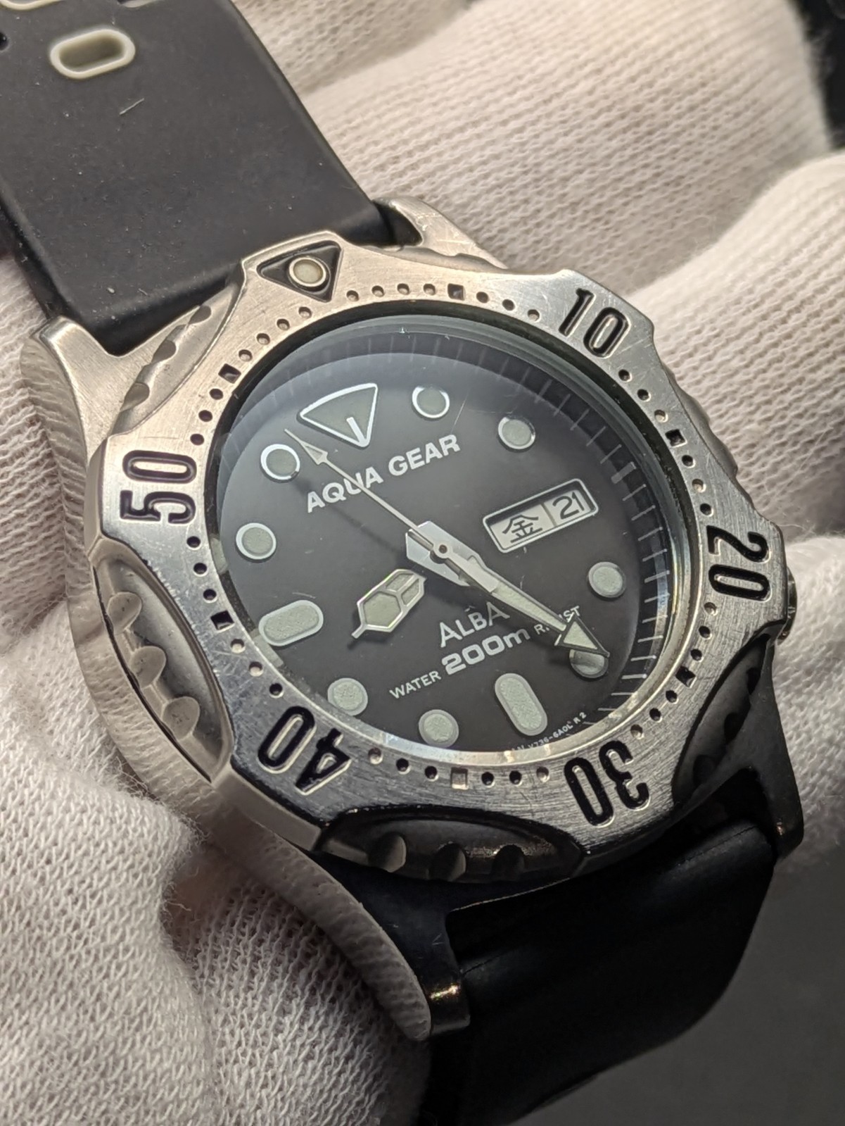 SEIKO ALBA Diver’s Quartz Watch Men’s V736-6A00 37.8mm New Battery Working