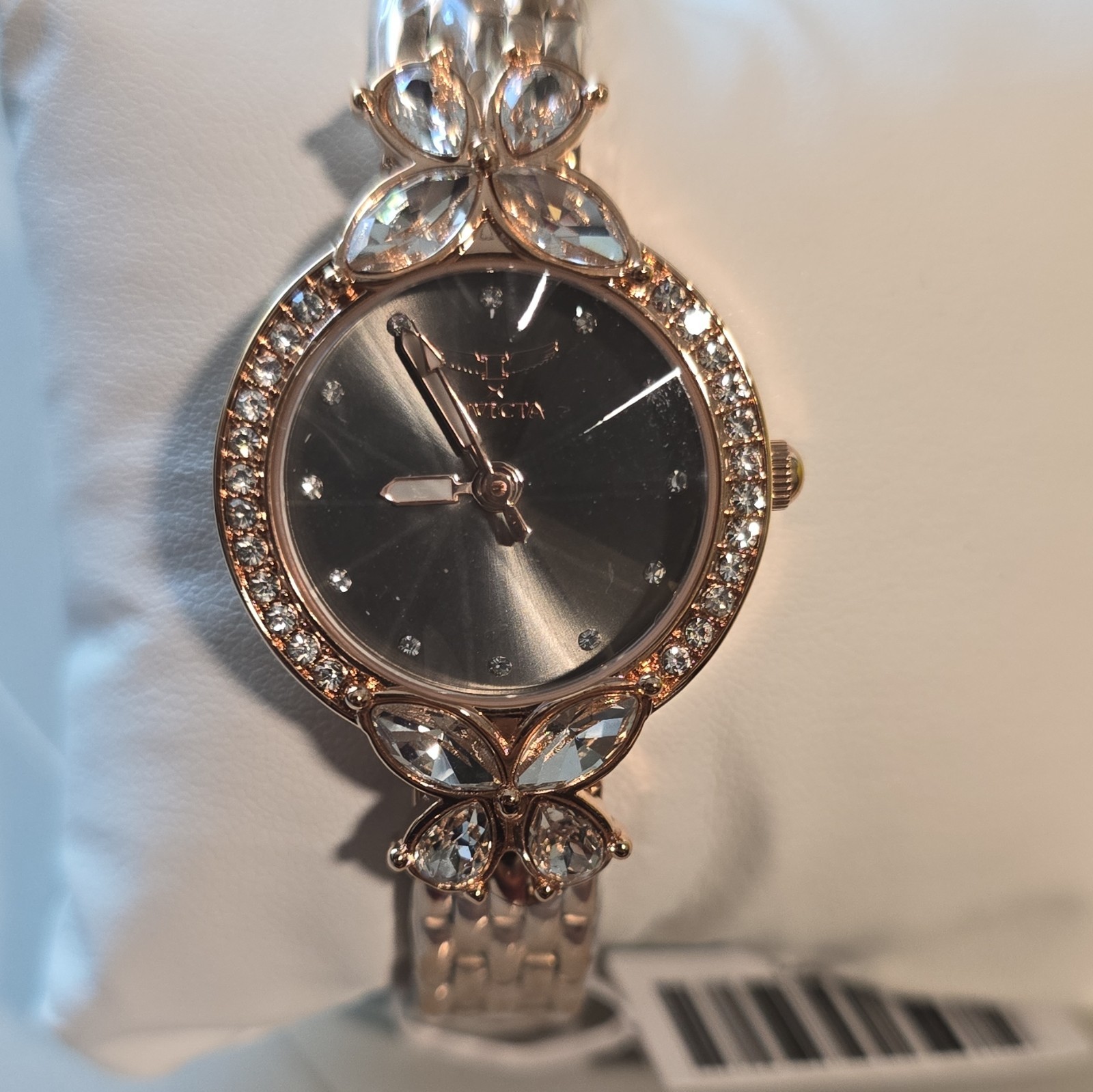 Invicta Women’s Quartz Analog Black Dial Rose Gold Bracelet Gem-Set Bezel w/ Box