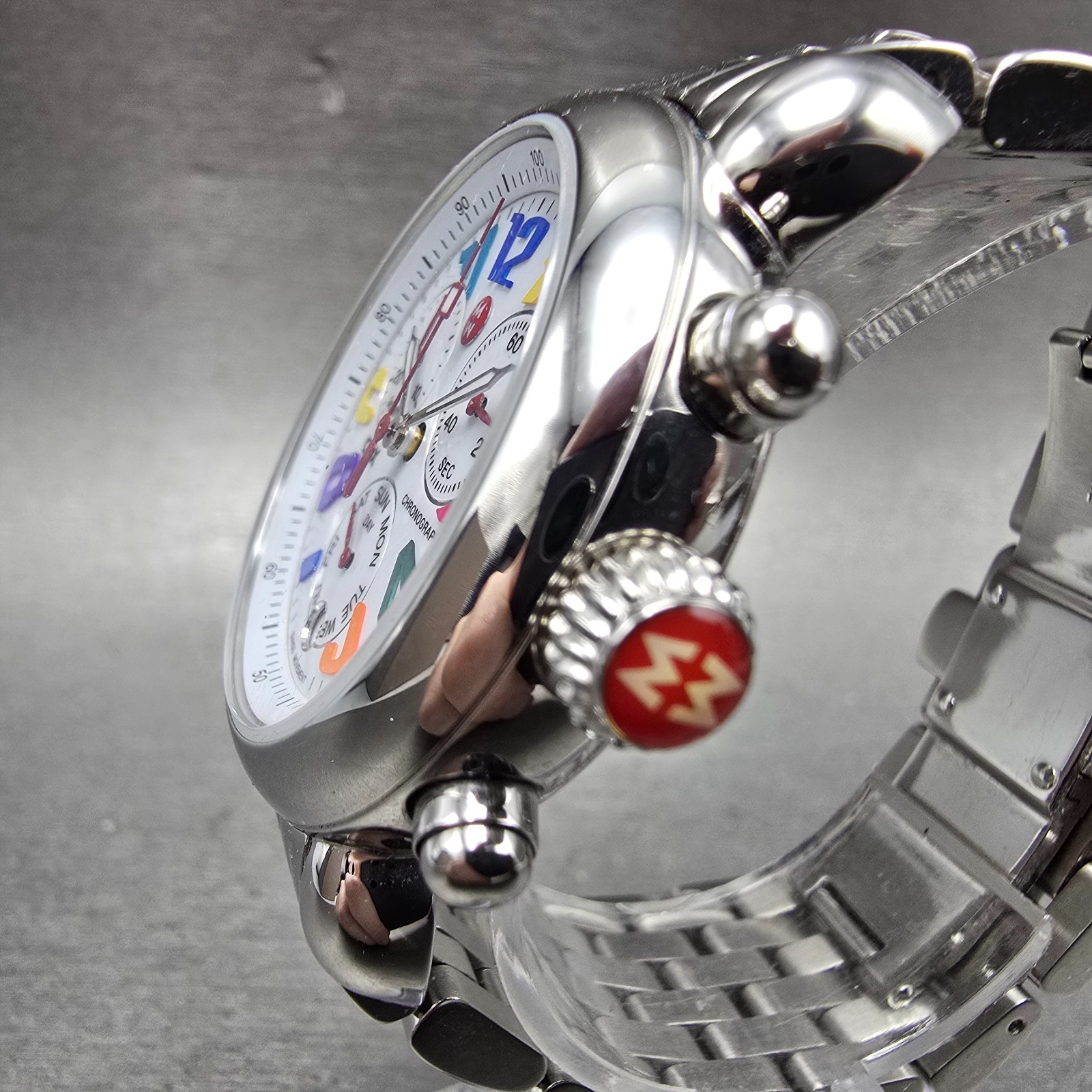 Michele CSX Carousel Chronograph Watch Women 36mm White Dial Steel Dayate NewBat