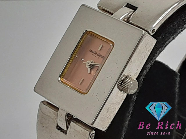 [A1R] Marie Claire Square Pink Silver SS Bracelet Quartz Watch [n4x]