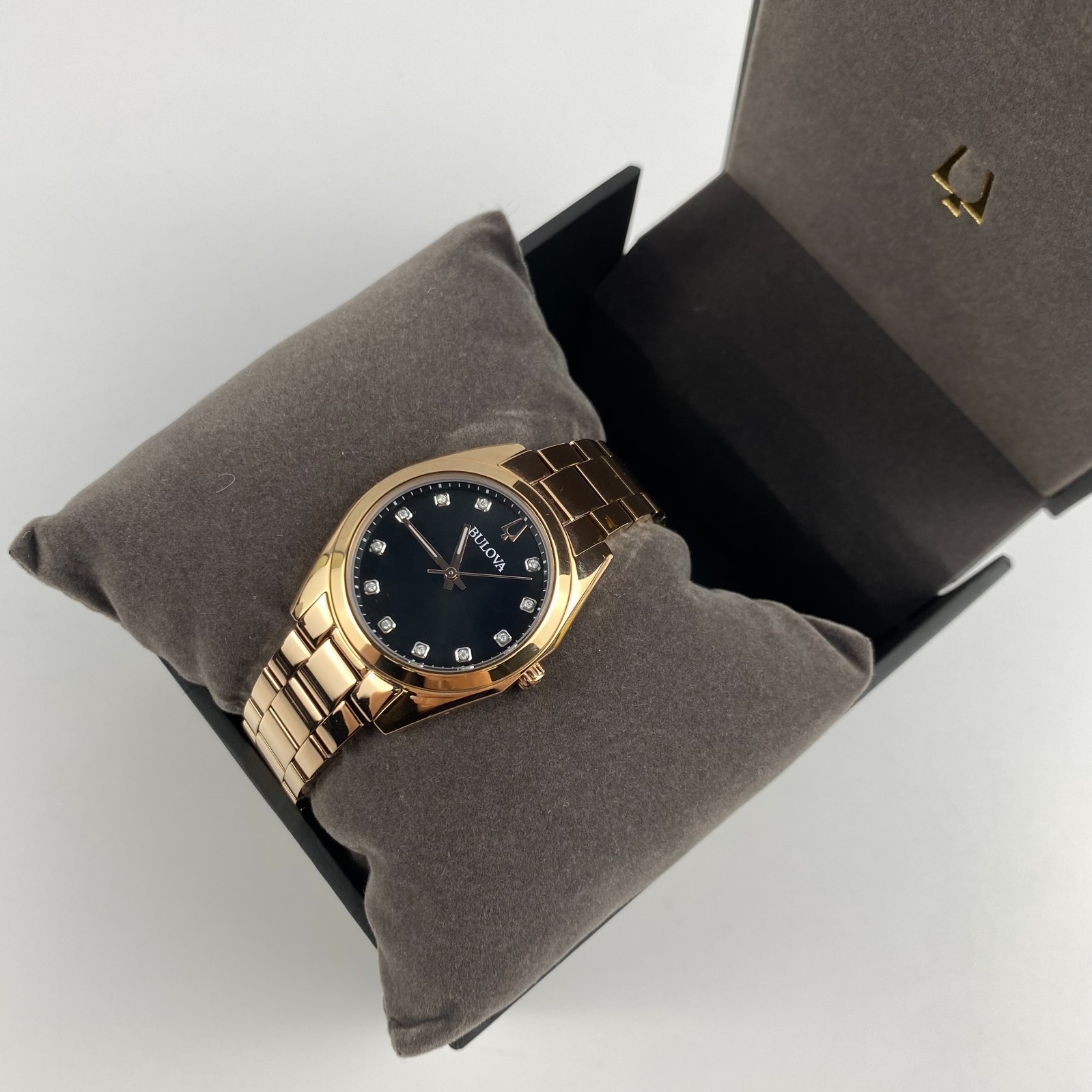 Bulova Surveyor 97P156 Grey Dial Diamond Rose Gold Women’s Stainless Watch